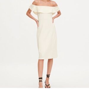 Zara Off White Ruffle Off Shoulder Dress